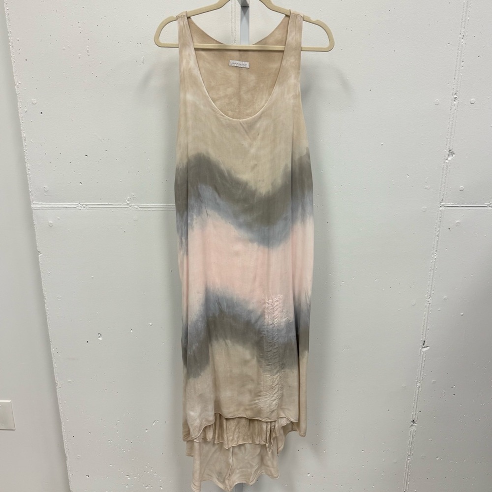 Boutique‎ Made In Italy Tie Dye Neutral High Low Sleeveless Maxi Dress Beige Med
